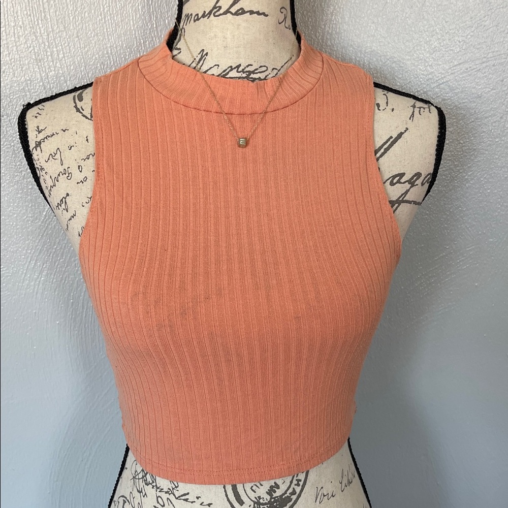 Forever 21 Peach Ribbed Sleeveless Mock Neck Crop Top Size S